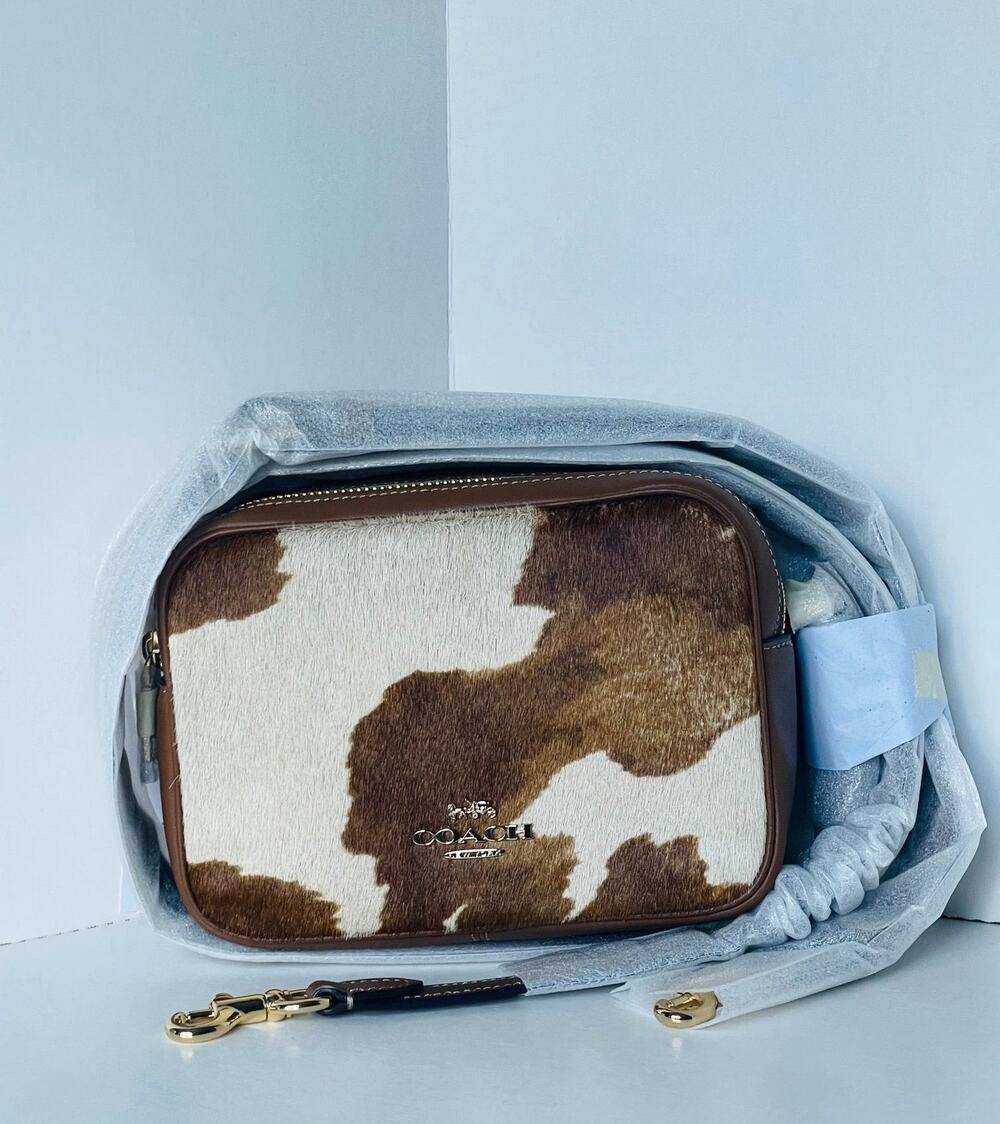 Coach Mini Cary Crossbody Bag Haircalf Cow Print Brown Leather CEK71 - B